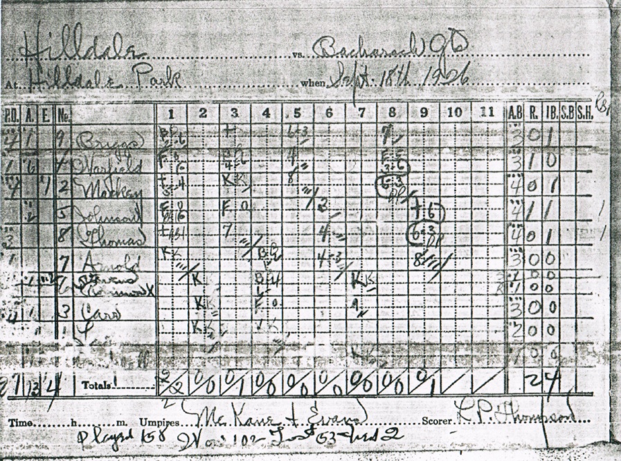 Hilldale Scorebook_1926-9-18a