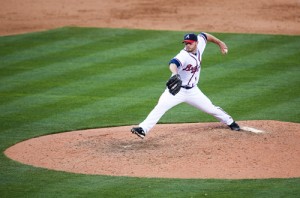 Billy Wagner pitching on Opening Day 2010 at Turner Field. (Photo credit: Allison Shirreffs)